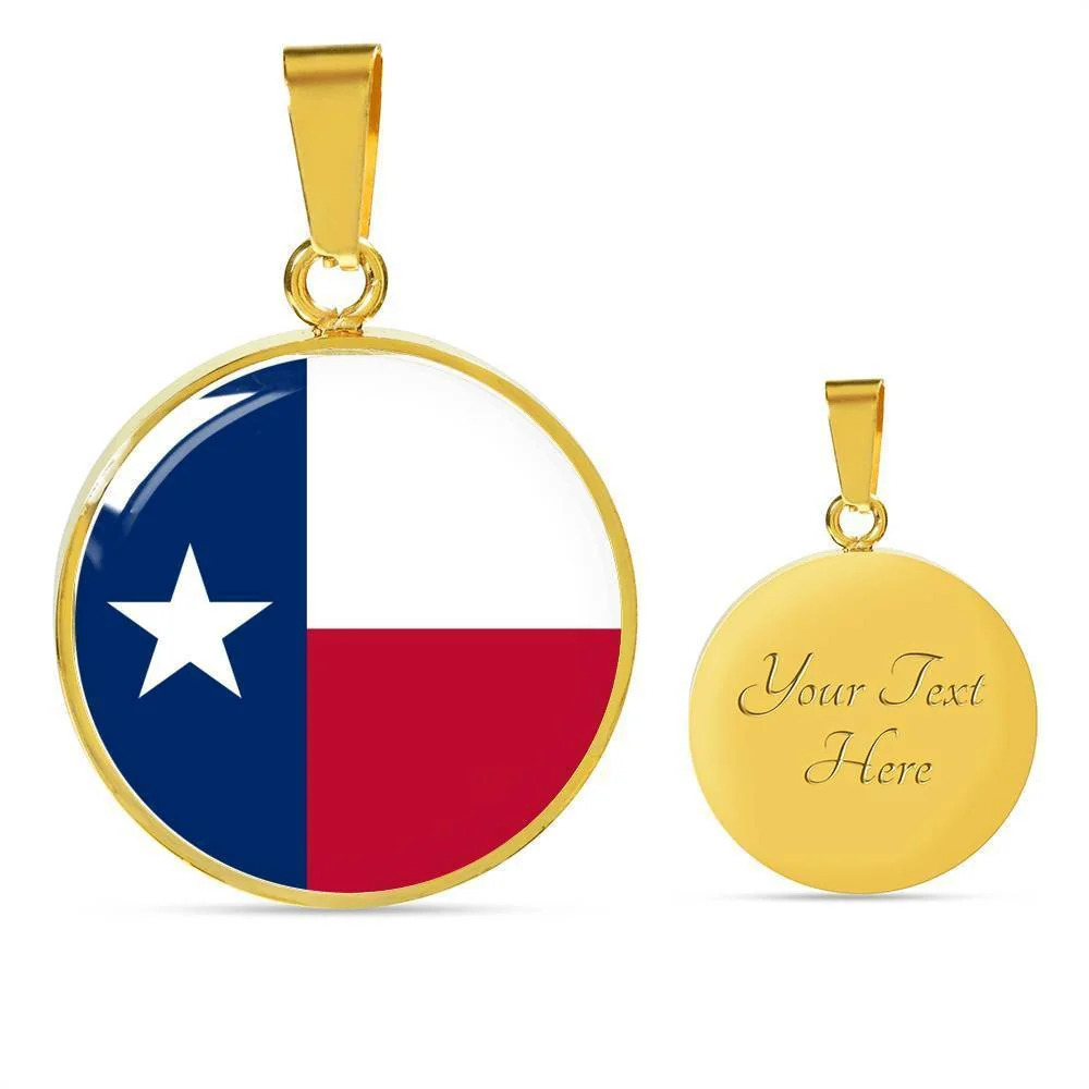 Texas State Flag Personalized Engraved Gold Circle Necklace Custom Name Date Gi